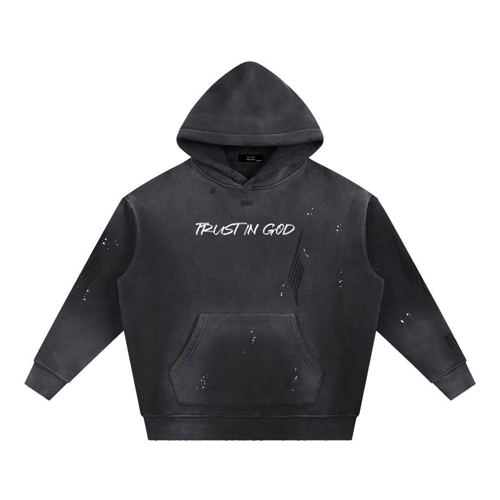 Vintage Washed Frayed Fleece Hoodie