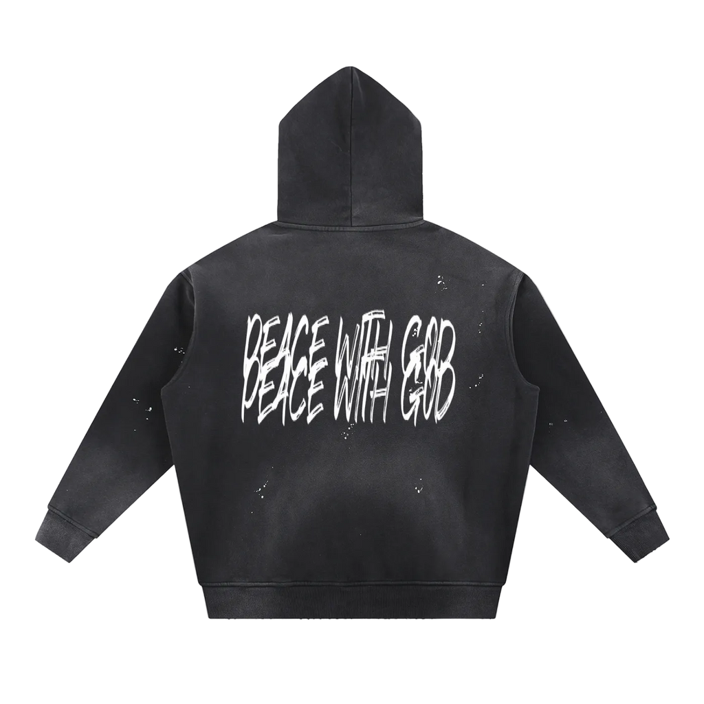 Vintage Washed Frayed Fleece Hoodie