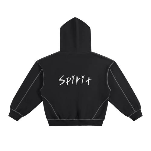 Contrast-Stitched Boxy Fleece Hoodie
