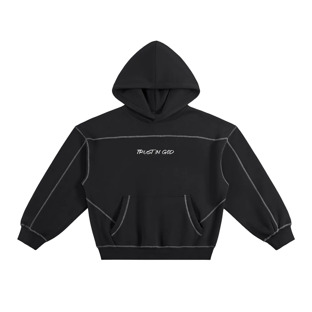 Contrast-Stitched Boxy Fleece Hoodie