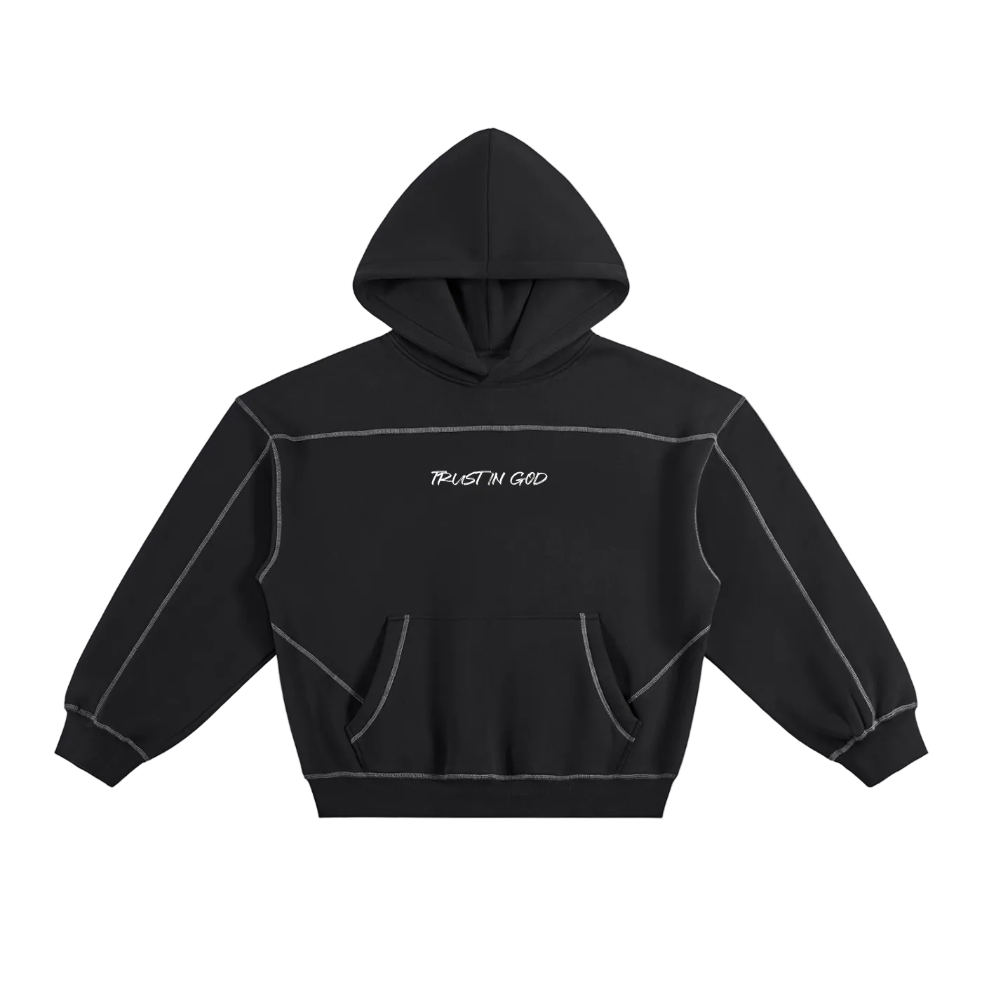 Contrast-Stitched Boxy Fleece Hoodie